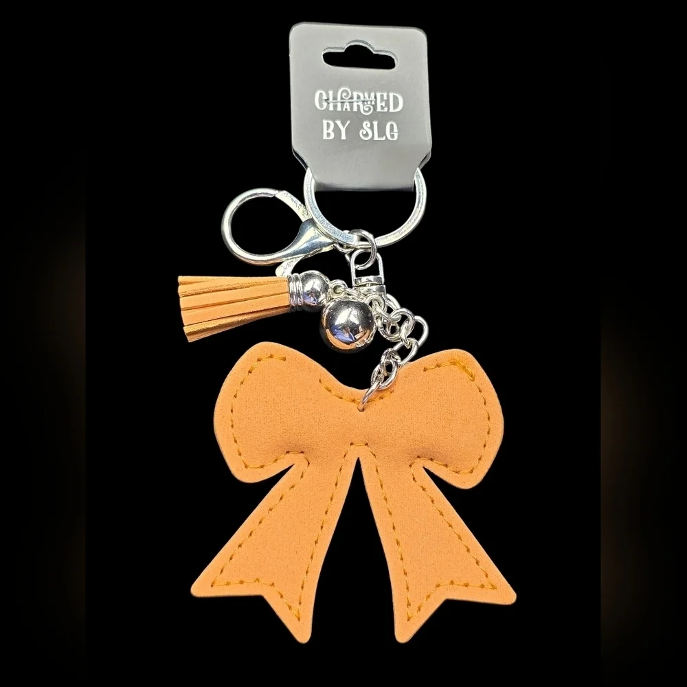 Brown Football Rhinestone Bow Bag Charm / Keychain
